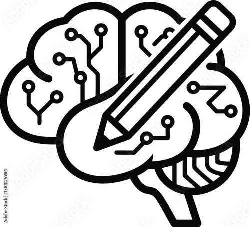 Brainstorming icon isolated on transparent background depicts a brain with a pencil, representing creative thinking and problemsolving skills
