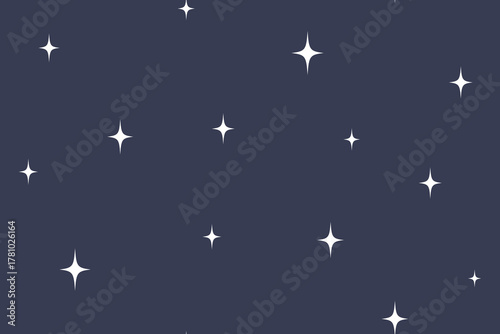 Sparks isolated on a dark blue background. Night sky with stars. Seamless pattern under clipping mask, convenient for editing. Minimalist background of the sky for paper, textile, cover, packaging.