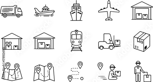Logistics and Transportation Icons for Supply Chain.