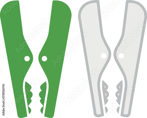 Green white clothes pins isolated