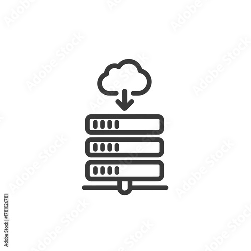 Cloud Data Download Server Stack Line Icon, Digital Storage Concept.