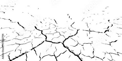 Black and white cracked earth texture showing dry, parched soil surface. Abstract natural background representing drought, climate change, and land degradation. Ideal for design and texture projects.
