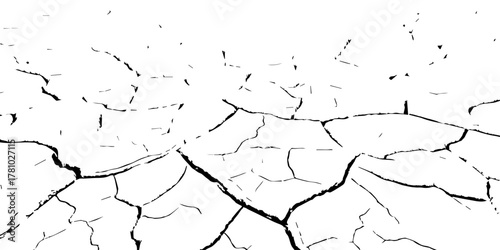 Black and white cracked earth texture showing dry, parched soil surface. Abstract natural background representing drought, climate change, and land degradation. Ideal for design and texture projects.