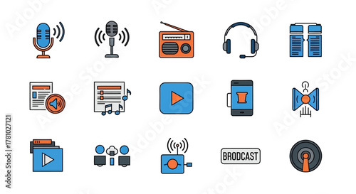 Collection of Diverse Audio and Broadcast Related Icons.