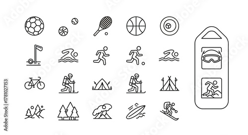 Collection of Diverse Sports and Outdoor Activity Icons.