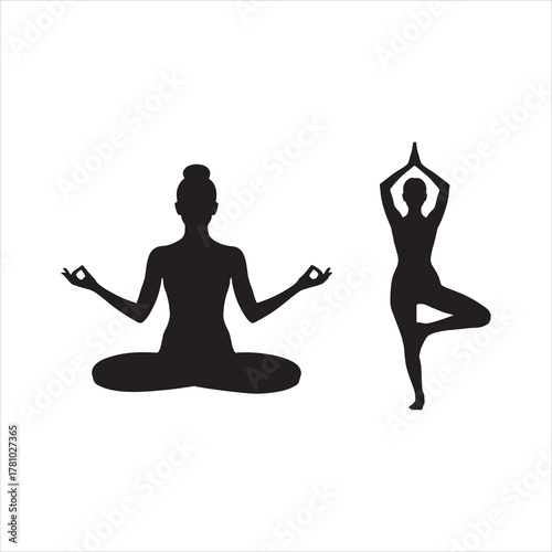  silhouette of a woman doing yoga cutout isolate into transparent background illustration