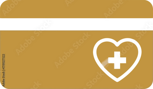 Gold health insurance card with heart and cross icon