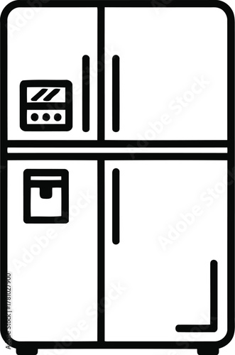Outline refrigerator icon isolated on transparent background modern fridge with four doors, freezer and ice maker kitchen appliance vector illustration