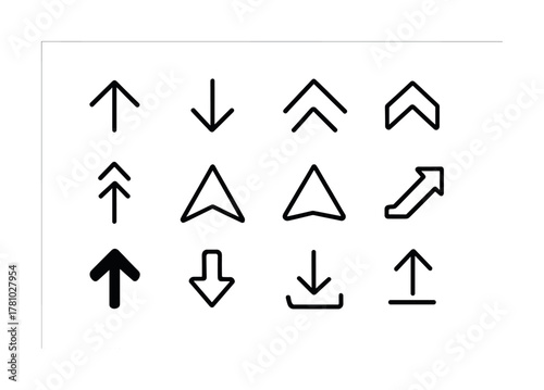 Set of various arrow icons in black and white