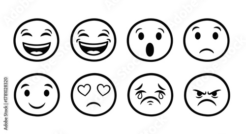 Simple Emotion Faces Icon Set | Black Line Emoji Expressions