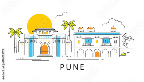 Vibrant Digital Artwork Showcasing Iconic Pune Landmarks