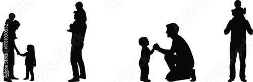 Adult child interaction, playful bonding, shoulder carry, caring moment, silhouette figures, family love, joyful connection, support, flat vector illustration