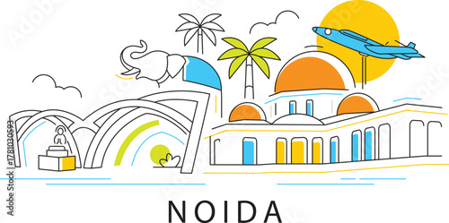 Futuristic Geometric Illustration of Noida Cityscape