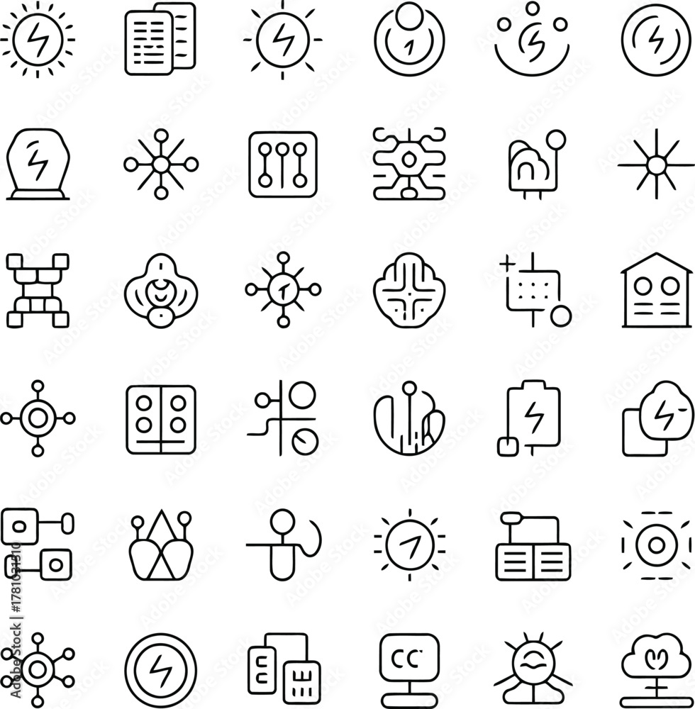 Fototapeta premium Energy, technology, and network connection outline icons