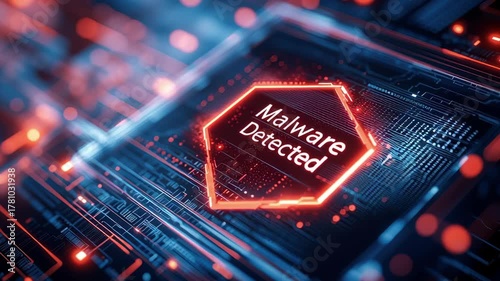 Malware Detected Warning Digital Circuit Background with Glowing Red Hexagon Alert Comprehensive Guide to Understanding Cyber Threats and Ensuring