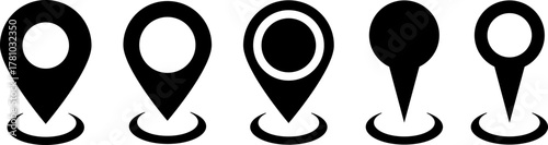 Collection of black and white location pointers and map markers