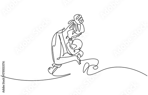 Continuous one line drawing of Mother breastfeeding baby vector illustration. Editable outline