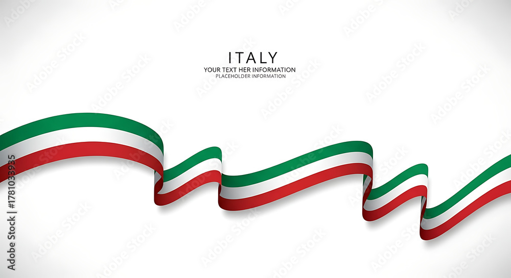 Fototapeta premium Wavy italian flag ribbon design with text celebrating italy and italian heritage