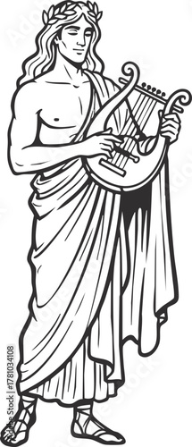 greek god apollo with lyre vector illustration 