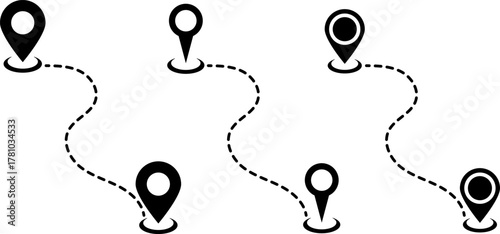 Navigation route with map pins and dotted lines