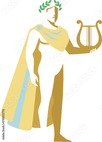 greek god apollo with lyre vector illustration 