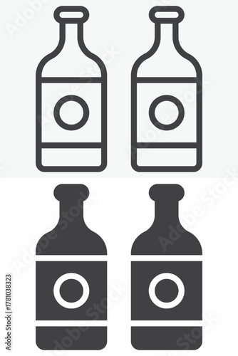 Sauce bottles line and solid icon set pack outline different style
