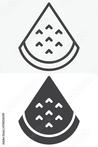Watermelon slice line and solid icon set pack outline different style