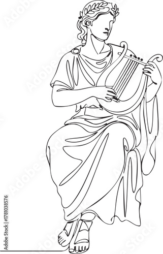 greek god apollo with lyre vector illustration 