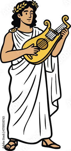 greek god apollo with lyre vector illustration 