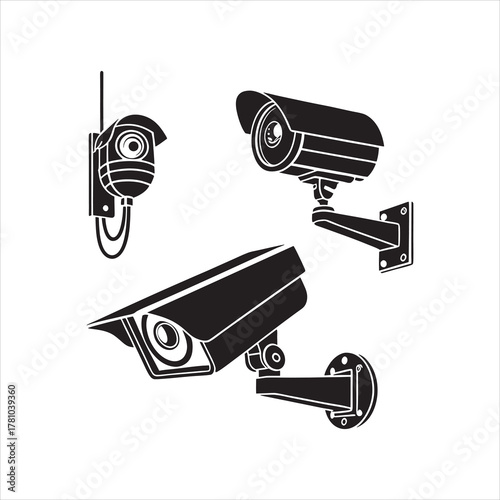  A cc tv camera silhouette with a simple, understated design set against a white background Simple illustration