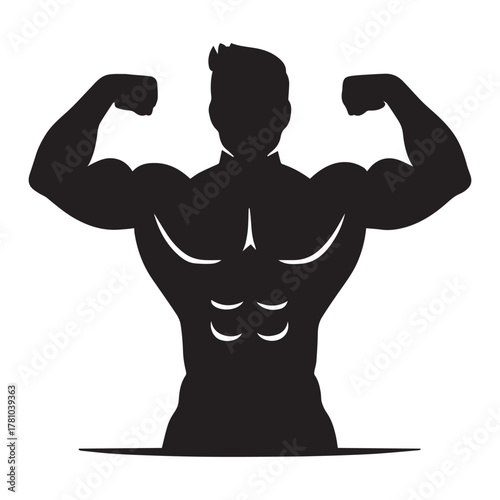 Male bodybuilder flexing muscles silhouette