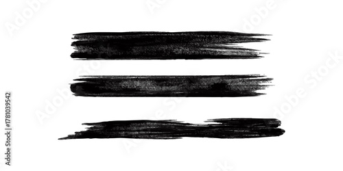 Abstract black brush stripe. Grunge brushstroke freehand ink decor. Black and white engraved ink art. Isolated brush design illustration element.