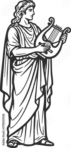 greek god apollo with lyre vector illustration 