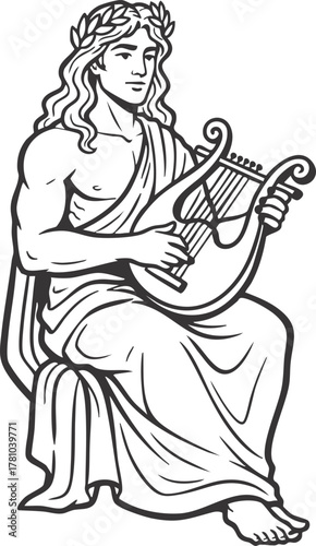 greek god apollo with lyre vector illustration 