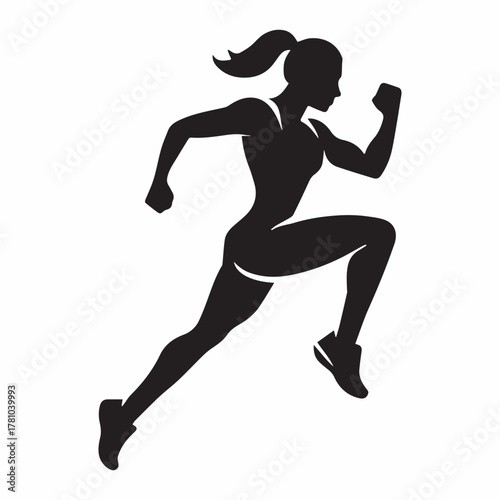 Woman running fast silhouette