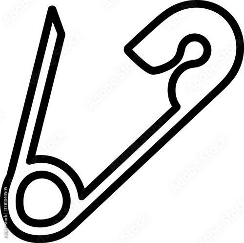 Simple Safety Pin Outline Vector Icon Clothes Fastener Graphic