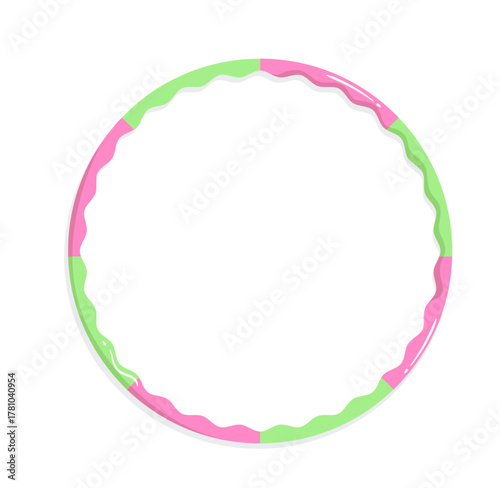 Pink and green color Hula-hoop isolated on white background. Equipment for exercise, workout, healthy lifestyle. Flat vector illustration.