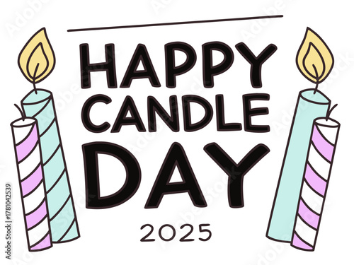 Happy Candle Day 2025 Illustration with Cute Candles and Bold Typography on White Background