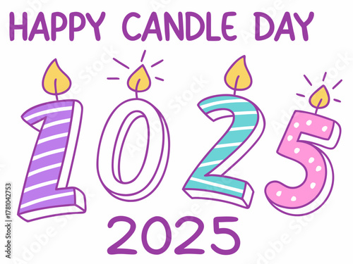 Happy Candle Day 2025 Illustration with Cute Candles and Bold Typography on White Background