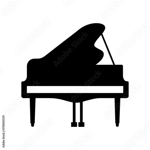 Simple grand piano silhouette vector illustration with white background for music instrument and classical performance design concept 