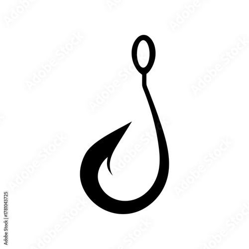 Minimal single hook logo silhouette vector illustration with white background for fishing symbol and outdoor activity concept design artwork 