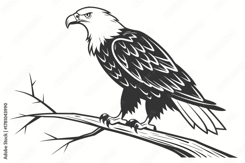 Fototapeta premium Flying Eagle Line Art Vector - Monochrome Outline Graphic