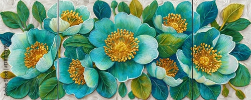 a set of handpainted tiles clipart, artisanal decor element, photorealistic ceramic texture, mosaic pattern, isolated on white background