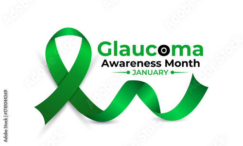 Promote eye health with this green ribbon design for Glaucoma Awareness Month in January. Ideal for medical campaigns, health posters, and vision care awareness projects. Banner poster background.