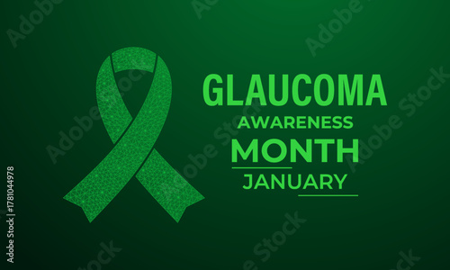 Promote eye health with this green ribbon design for Glaucoma Awareness Month in January. Ideal for medical campaigns, health posters, and vision care awareness projects. Designed in a low poly style.