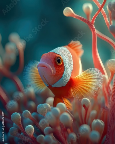 Colorful Clownfish Among Vibrant Coral Reefs in Aquatic Underwater Scene with Pastel Hues and Exotic Marine Life Details Captured in Oceanic Habitat