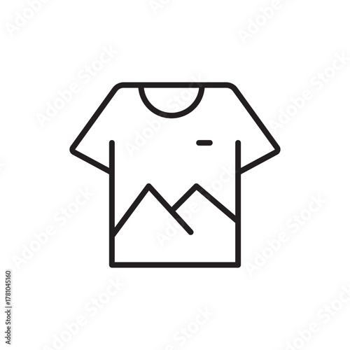 An icon of a tshirt with a mountain graphic on the front