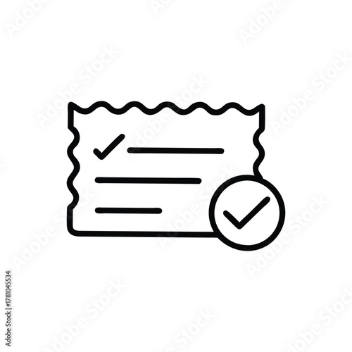 An outline of a notepad with a checkmark on it plus a checkmark in a circle