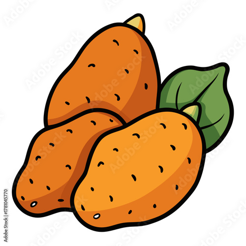 Illustration of three fresh sweet potatoes