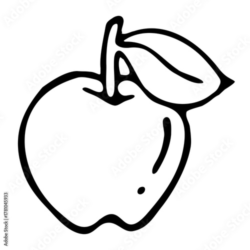Vector illustration doodle hand drawn food fruit vegetable apple whole leaf core element black liner pen